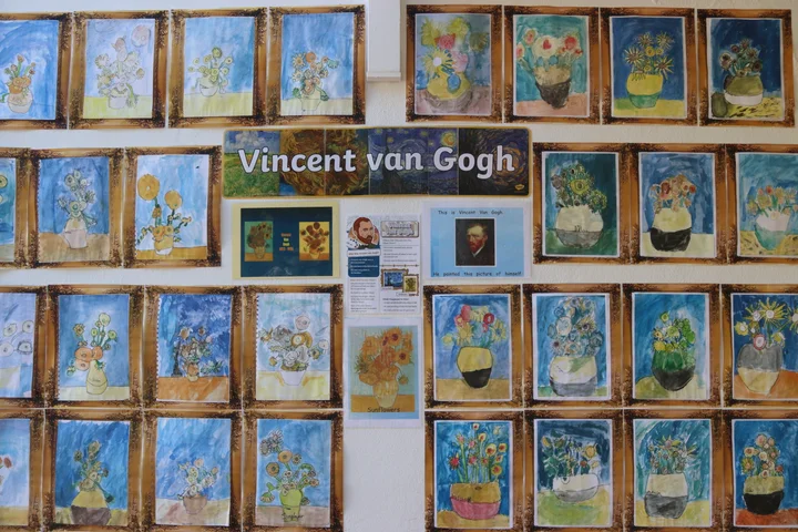 A Vincent van Gogh display of sunflower paintings