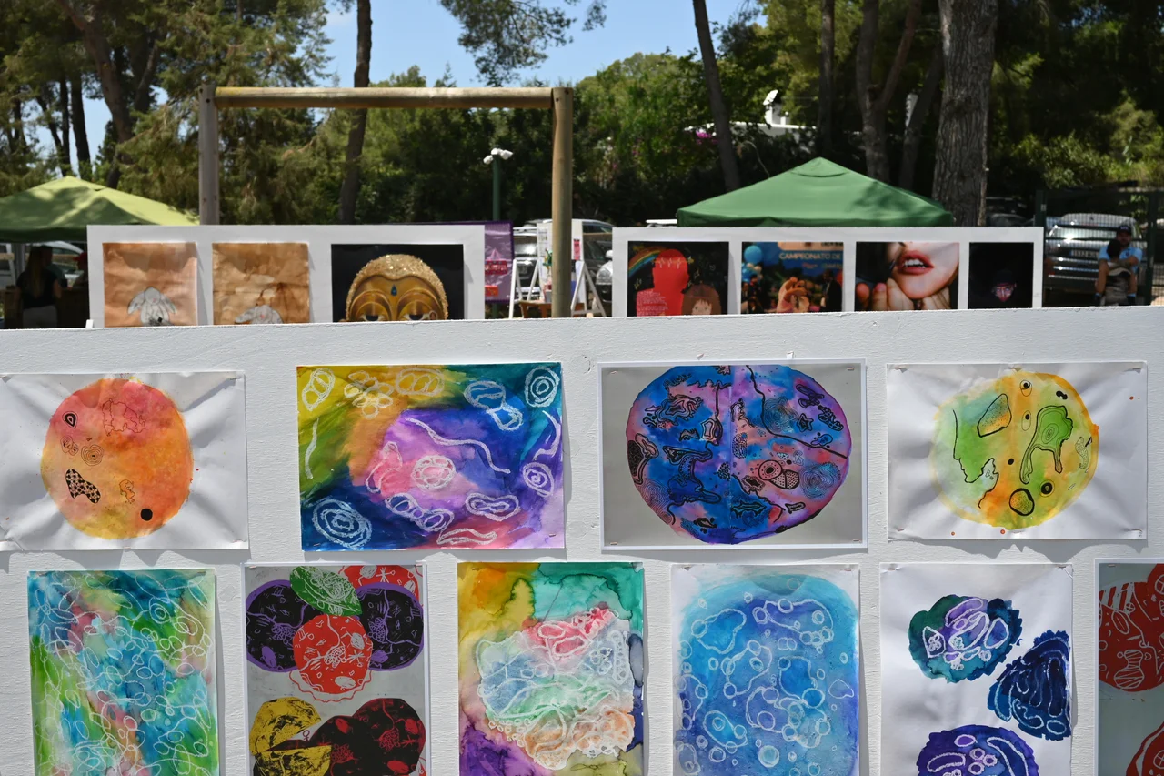 Colourful student prints and paintings on display at the Art Exhibition