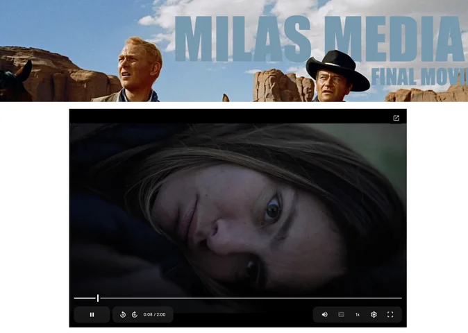 Milas Media blog page showing the student's final film in a video player