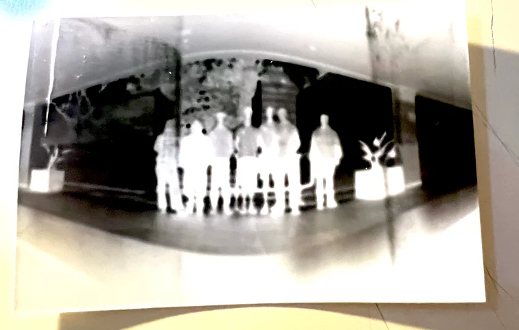 A Year 9 pinhole camera negative of a group of students