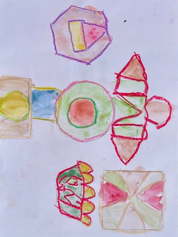 Geometric shapes drawn in coloured pastel