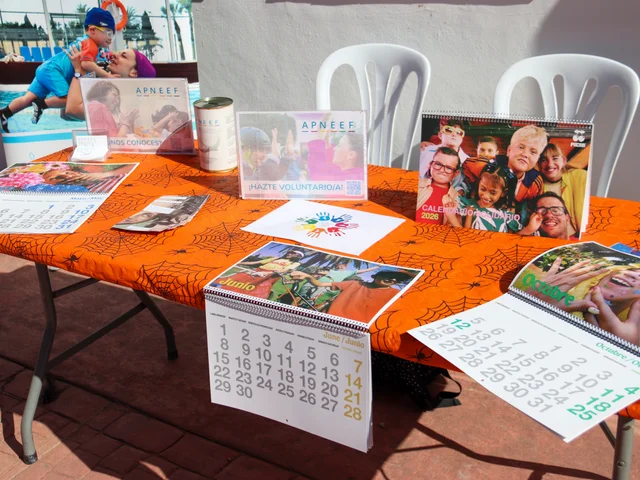 The APNEEF Ibiza charity table with calendars and leaflets