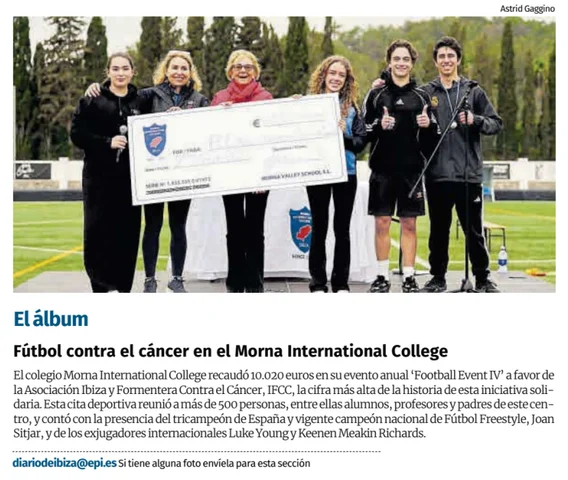 Diario de Ibiza coverage of the €10,020 cheque presented to IFCC