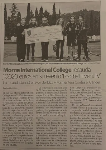 Newspaper article: Morna International College raises €10,020 at Football Event IV