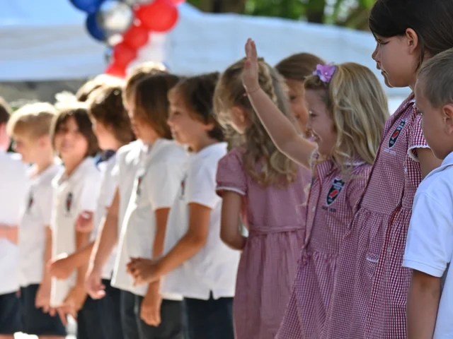 Younger children lined up to perform at the end-of-year celebration