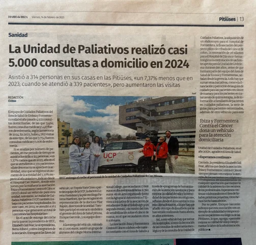 Diario de Ibiza, February 2025: IFCC hands the new car to the Can Misses palliative care team