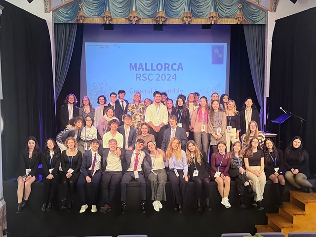 Delegates on stage at the European Youth Parliament regional session in Mallorca