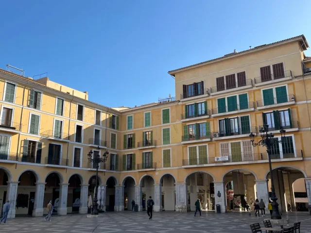 The arcaded Plaza Mayor in Palma de Mallorca