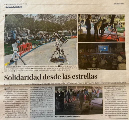 Diario de Ibiza, April 2024: Solidaridad desde las estrellas, on the stargazing evening with the Agrupació Astronòmica d'Eivissa